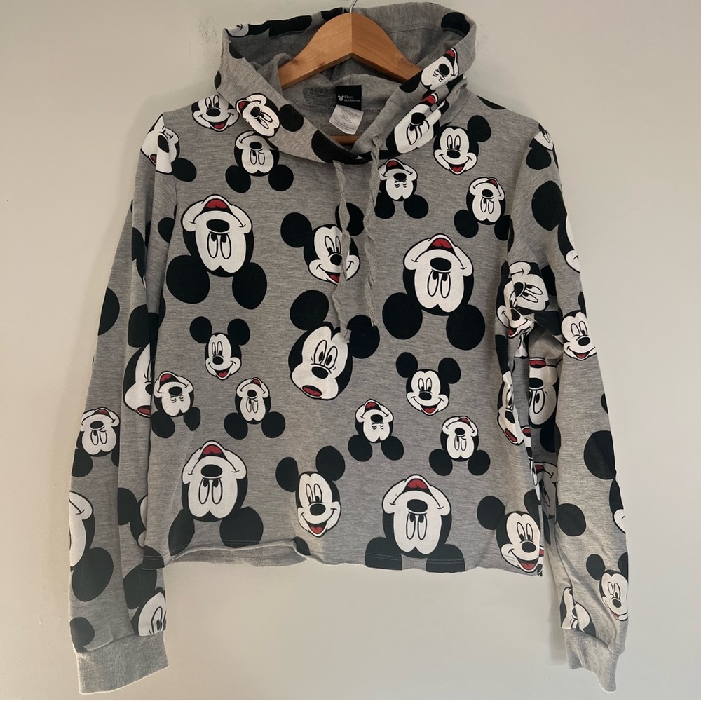 Disney Mickey Mouse Character Crop Hoodie Sweatshirt Size Large